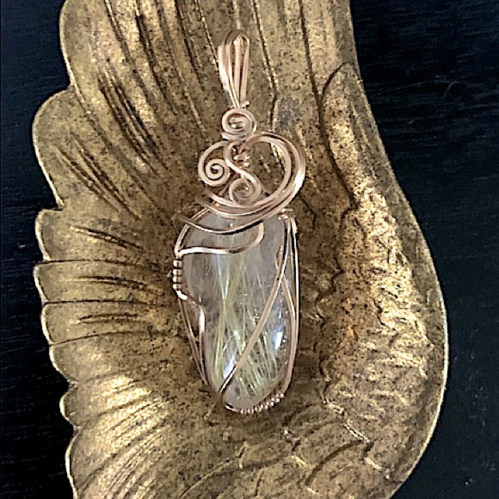GOLD WRAPPED RUTILATED QUARTZ PENDANT